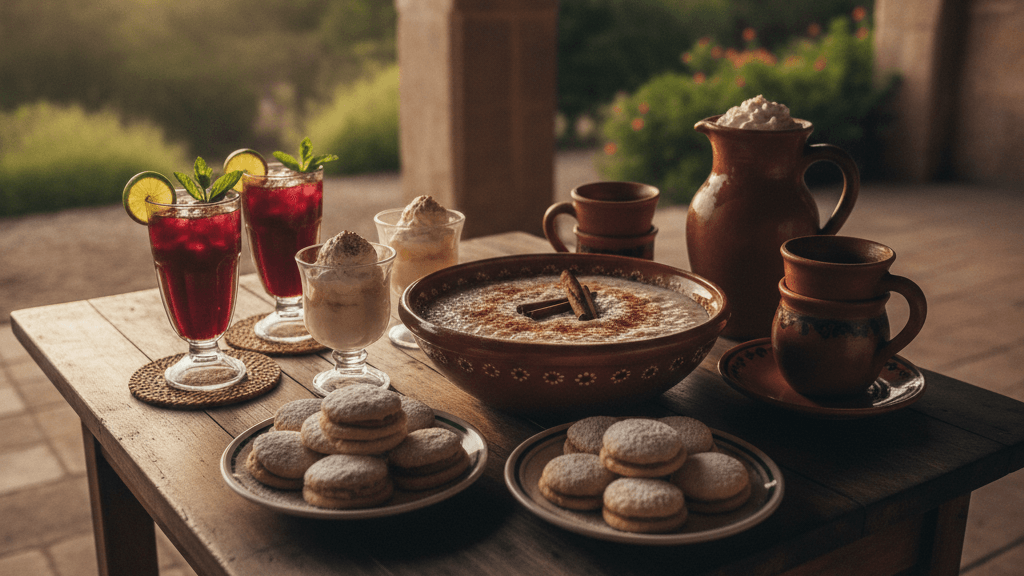Churros con chocolate y tarta de queso en una terraza de La Latina al final de la ruta de tapas